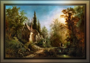 A Moonlit Night Over A Chapel and Riders by Albert Rieger